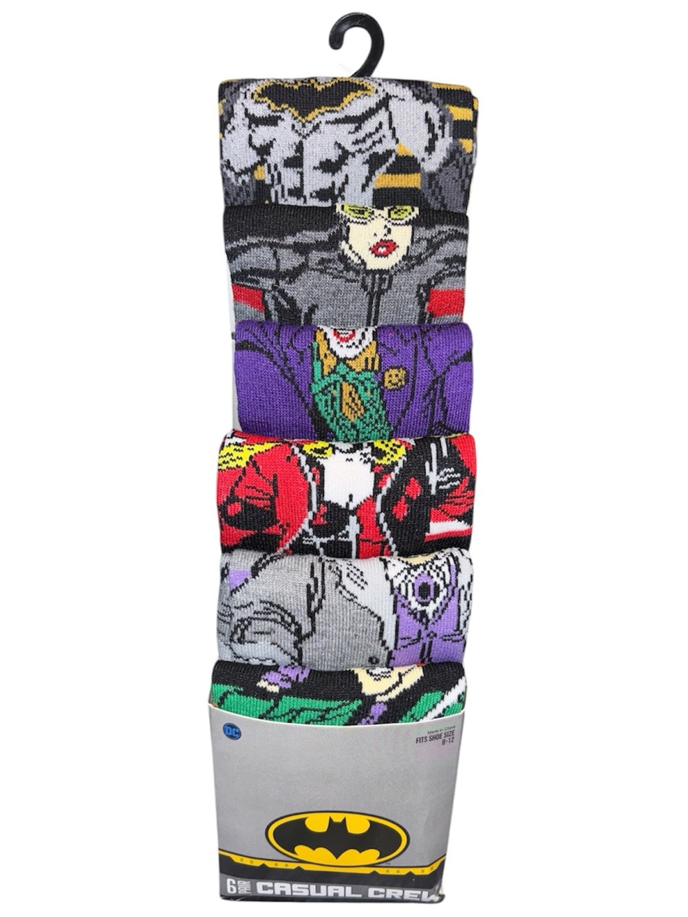 Batman Graphic Crew Socks - 6 Pack - Multicolor - Fits Size 8-12